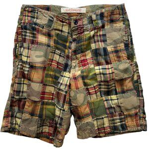 Red Camel Men's Cotton Chino Shorts Size 34 Madras Patch Checkered Pockets